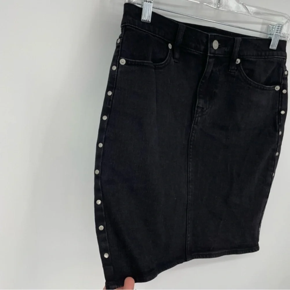 J. Crew Black Stretch Denim Mini Skirt Studded Sides Womens Sz 25‎